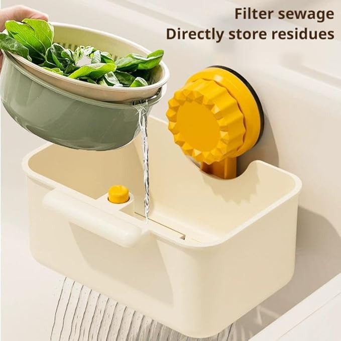 Kitchen Sink Strainer Drainer Basket with Suction Cup,Food Waste Filter Basket,Sponge Brush Holder for Kit-chen Home,Efficient Kitchen Waste Management (White)