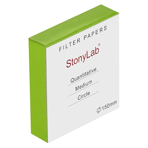 StonyLab Quantitative Filter Paper Circles, 150mm Diameter Cellulose Filter Paper with 20 Micron Particle Retention Medium Filtration Speed, Pack of 100 (150mm Diameter)