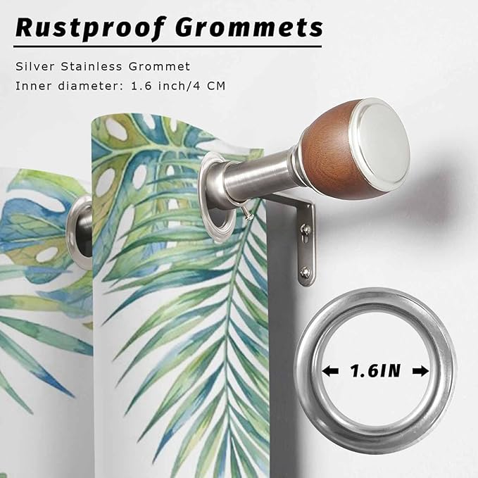 Leaves Outdoor Curtains for Patio Green Leaf Tropical Plants Farmhouse Pastoral Waterproof Outside Curtains with Grommet Top Weatherproof Curtain for Cabana Pergola Gazebo, 2 Pack, 54" W x 108" L
