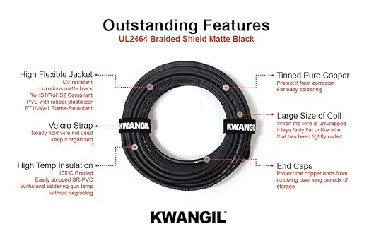 3C 22AWG AMSB Shielded Cable Wire (UL2464) - Highly Flexible Str TC, PVC Ins, OS+TC BRD, PVC JKT for CNC Machine, Stepper Motor, VFD Spindle (Matte Black 25FT)