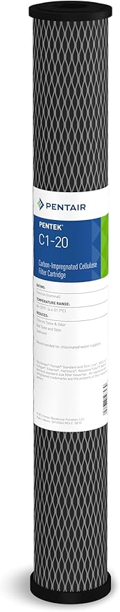 Pentair Pentek C1-20 Carbon Water Filter, 20-Inch, Whole House Dual Purpose Powdered Activated Carbon-Impregnated Cellulose Replacement Cartridge, 20" x 2.5", 5 Micron