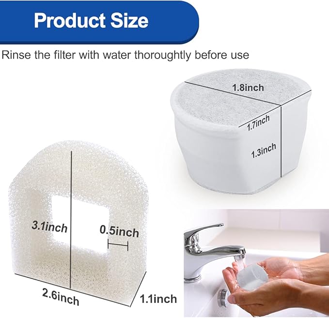 18PCS Carbon Filters and Foam Pre-Filter Replacement Set Compatible with Petsafe Drinkwell Avalon Pagoda Seascape Sedona Water Bowl Fountain Prefilters,Pet Water Fountain Filters,12+6 Pack