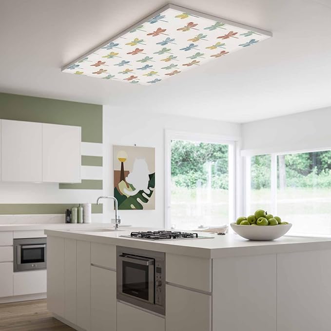 Fluorescent Light Covers for Ceiling Lights Watercolor Dragonfly Magnetic Light Filters 1 Pack 4x2 ft Colorful Linen Ceiling Lights Cover for Classroom Office School Home Drop Lamp Decor
