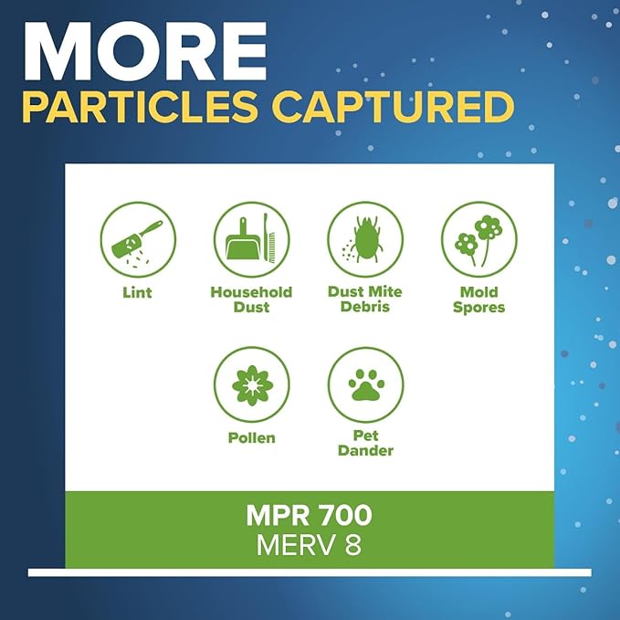 Filtrete 17.5x22x1 AC Furnace Air Filter, MERV 8, MPR 700, Tough on Pollen, Easy on Airflow, 3-Month Pleated 1-Inch Electrostatic Air Cleaning Filter, 4-Pack (Actual Size 17.19 x 21.69 x 0.81 in)