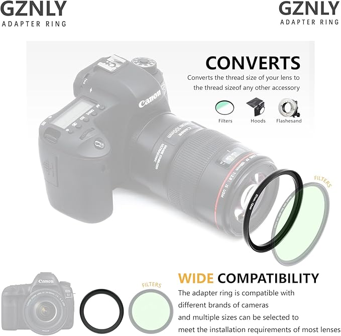 52mm to 49mm Step-up Adapter Rings Filter Adapter Black Metal Step Down Filter Ring Adapter Compatible with All Brand UV CPL ND Camera Lens Filter Stepping Rings (52mm-49mm)