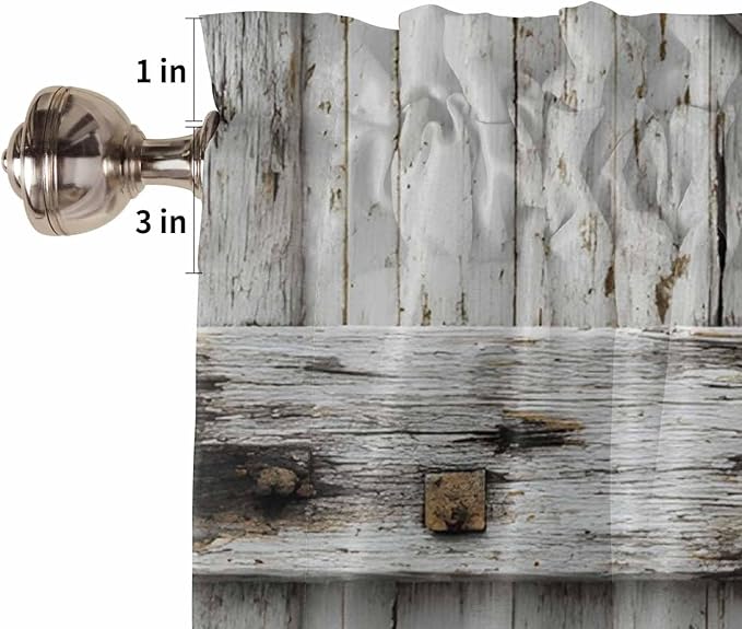 Vintage Gate Half Window Curtain 36 Inches Long, Farmhouse Wooden Grain Shabby Chic Door Window Treatment Curtain Drapes, Small Tier Curtains for Bathroom Over Sink, 27.5"x36", 2 Panels