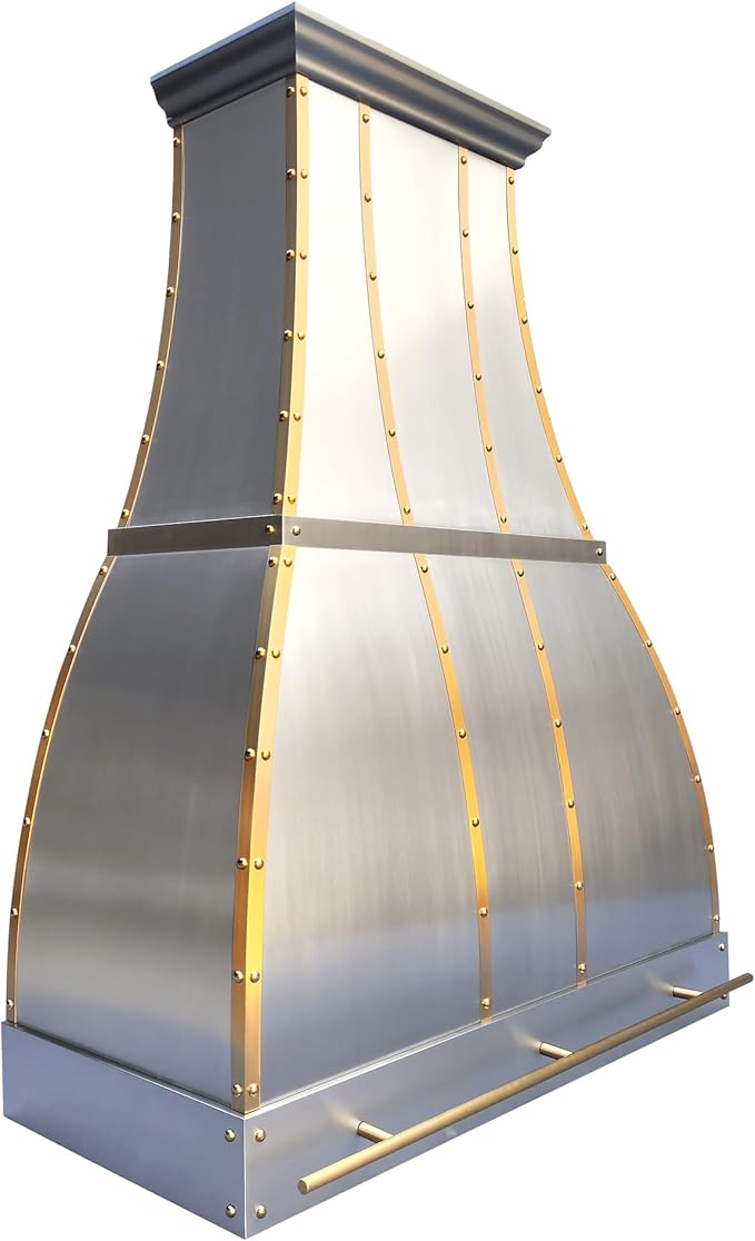 CHETTO C Stainless Steel Range Hood Cover with Quiet Vent Hood Insert Custom Handcrafted Metal Kitchen Fan with Towel Rack LED Light 30"W x24"D x57"H Brushed Stainless Steel Wall Mount