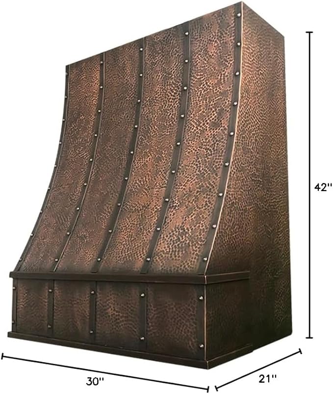 CT Copper Tailor Sloped Copper Vent Hood Wall Mount,42'' W,30''H, 1150 CFM Exhaust Fan,Stainless Steel Vent,LED Light,Dishwasher-Safe Baffle Filters,VH8TR1