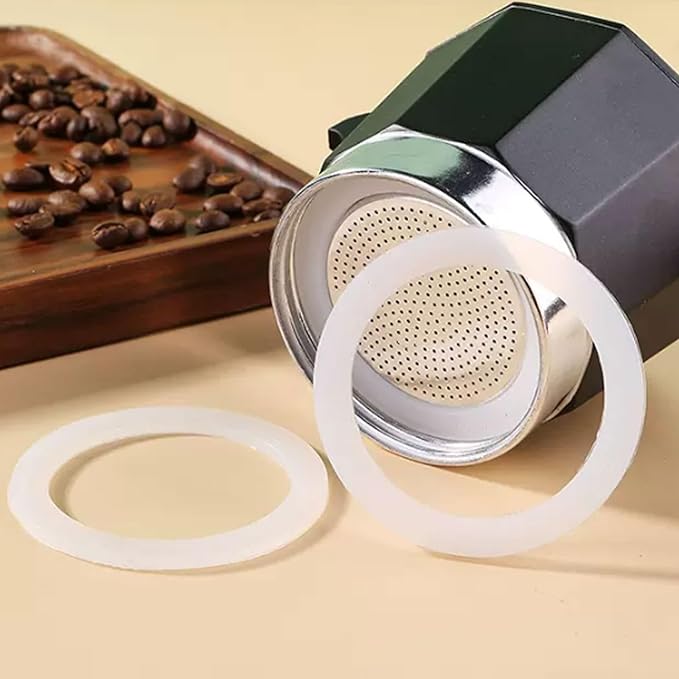 2 Pcs Filter with 3 Pcs Silicone Gasket Seals for 12 Cup 14 Cup Stovetop Espresso Coffee Maker Replacement Parts for DITOSH Aluminium Moka Pot