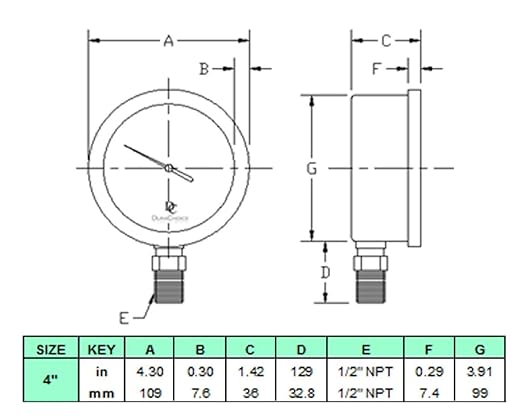 4" Oil Filled Pressure Gauge - Stainless Steel Case, Brass, 1/2" NPT, Lower Mount Connection, 0-15,000PSI