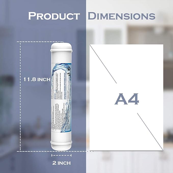 2 Pack Inline Water Filter 1/4" Quick-Connect Replacement Cartridge Inline Activated Carbon Block Filter for Refrigerator, Ice Maker, Under Sink System, Reduces Chlorine, Fluoride, Limescale and More