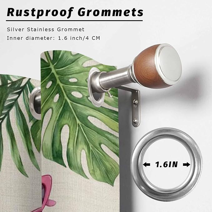 Summer Flamingbirds Outdoor Curtains for Patio Palm Leaves Plumeria Linen Waterproof Outside Curtains with Grommet Top Weatherproof Curtain for Cabana Pergola Gazebo, 2 Pack, 54" W x 108" L