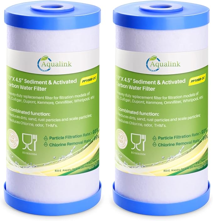 AQUALINK PP10BB-CC 5 Micron 10" x 4.5" Whole House Sediment Activated Carbon Water Filter Replacement for GE FXHTC, GXWH40L, GXWH35F, GNWH38S, RFC-BBSA, W50PEHD, DuPont WFHD13001