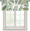 Summer Palm Leaf Sheer Valance Curtains, Green Tropical Plants Nature Leaves Wood Grain Light Filtering Kitchen Valances Rod Pocket Voile Curtain Treatment for Bedroom/Living Room/Basement 42Wx12L