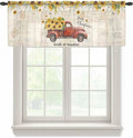 Farmhouses Sunflowers Sheer Valance Curtains, Retro Floral Leaves Red Truck Vintage Light Filtering Kitchen Valances Rod Pocket Voile Curtain Window Treatment for Bedroom/Living Room/Basement 42Wx18L
