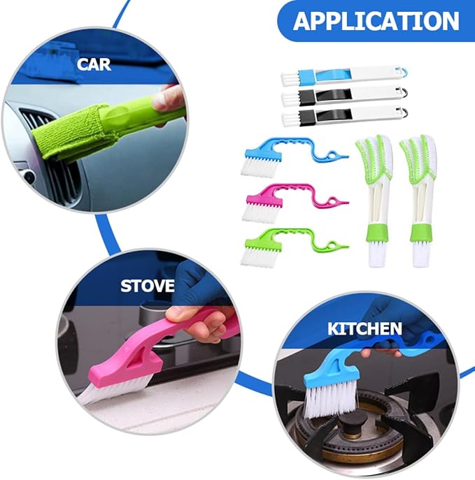 TEHAUX 8pcs Window Groove Cleaning Brush Set Scrubber for Wet and Dry Use, Multi-Size Gap Brushes for Window Tracks and Crevices, Household Cleaning Tools for Indoor Dust Removal