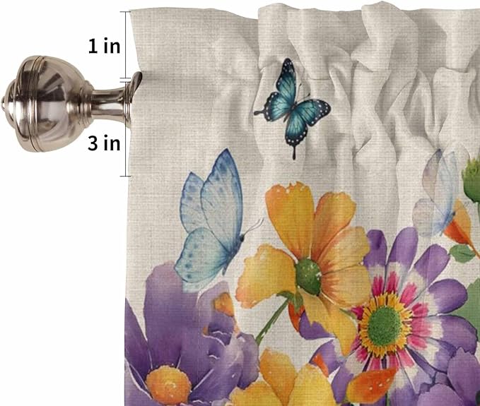 Spring Flowers Bedroom Curtains 63 Inches length, Farmhouse Vintage Country Colorful Floral Window Treatment Curtain Drapes, Rod Pocket Curtain Panels for Living Room Kitchen, 42"x63", 2 Panels