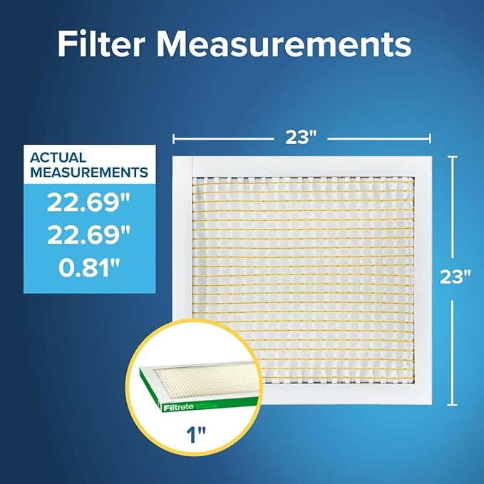Filtrete 23x23x1 AC Furnace Air Filter, MERV 8, MPR 700, Tough on Pollen, Easy on Airflow, 3-Month Pleated 1-Inch Electrostatic Air Cleaning Filter, 4-Pack (Actual Size 22.69 x 22.69 x 0.81 in)
