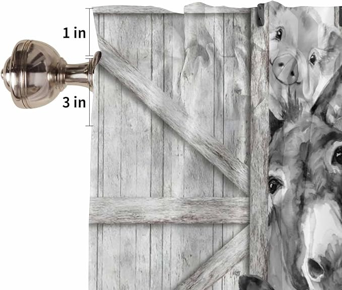 Grey Farmhouse Half Window Curtains 24 Inches Long, Vintage Sunflowers Animals Printed Window Treatment Curtain Drapes, Short Curtains Tiers for Kitchen Over Sink, 27.5"x24", 2 Panels