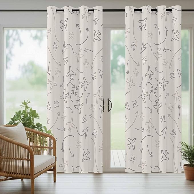 Abstract Airline Route Waterproof Outdoor Curtains for Patio, Windproof Weatherproof Curtains with Weighted Hem, Vintage Aircraft Arrows Light Filtering Privacy Drapes for Porch 54"x 84"