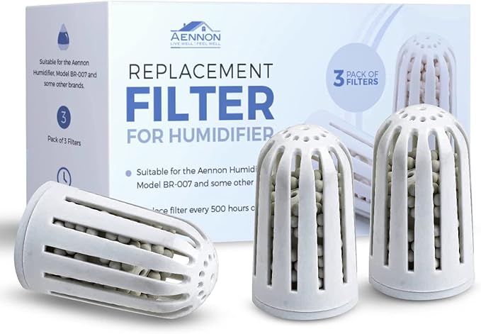 Aennon - Ultrasonic Universal Humidifier Filter Replacements for Home, Cool Mist Demineralisation Cartridges, Ceramic Stone Material, 500 Hours, 3 Pack