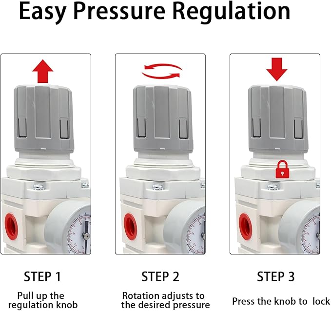 YSIL 1/2" NPT Air Filter Dryer Double Air Filters Compressor Water Separator Pressure Regulator Combo 5 Micron Brass Element(Semi-Auto Drain)