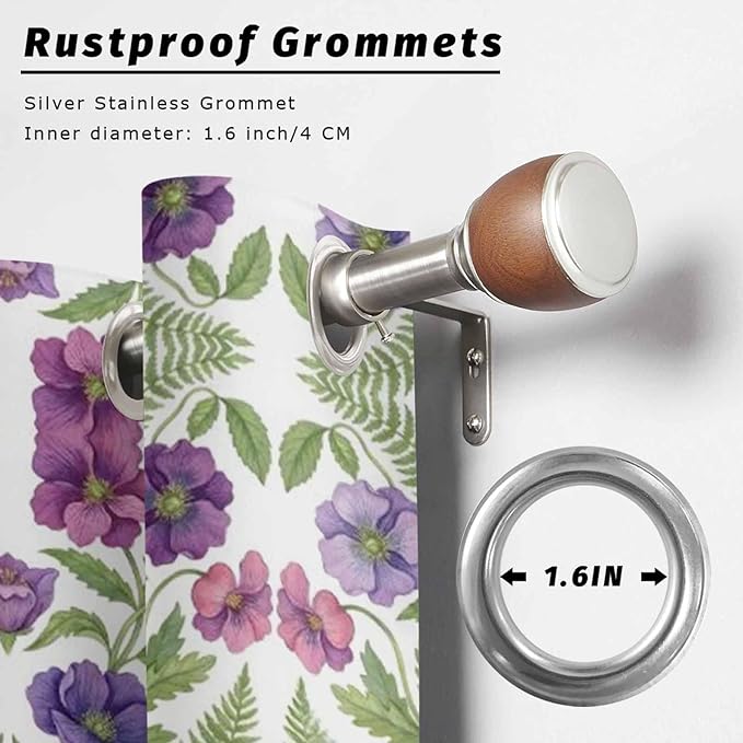 Flowers Outdoor Curtains for Patio Summer Floral Pastoral Farmhouse Plant Waterproof Outside Curtains with Grommet Top Weatherproof Curtain for Cabana Pergola Gazebo, 2 Pack, 54" W x 84" L