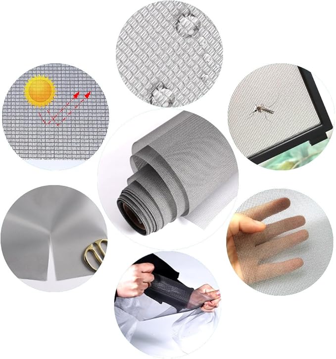 High Density dustproof and Pollen Proof net Window Screen mesh roll Used to Replace Screen Windows and Doors (Grey high-Density mesh,394''×49''(1000×125cm)