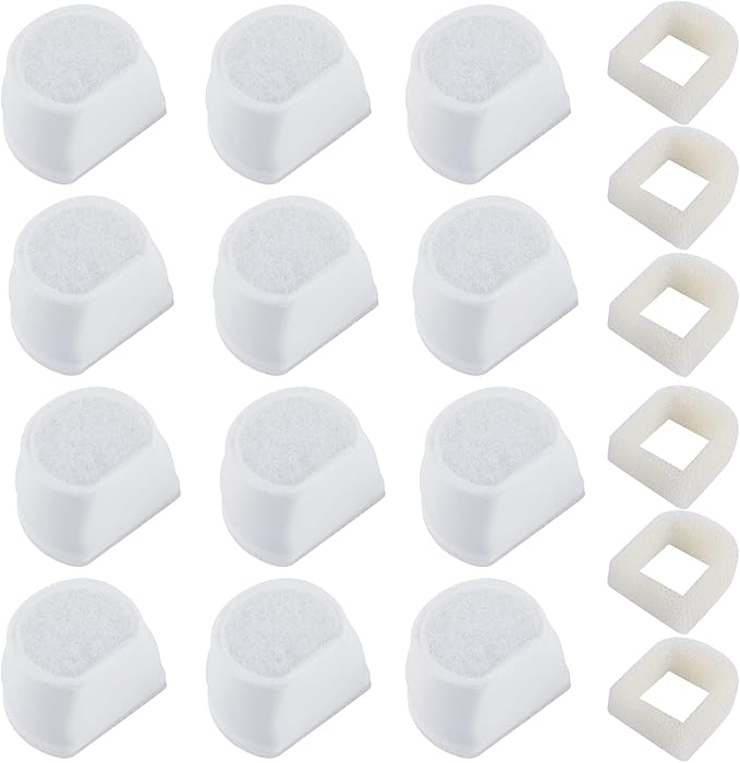 18PCS Carbon Filters and Foam Pre-Filter Replacement Set Compatible with Petsafe Drinkwell Avalon Pagoda Seascape Sedona Water Bowl Fountain Prefilters,Pet Water Fountain Filters,12+6 Pack
