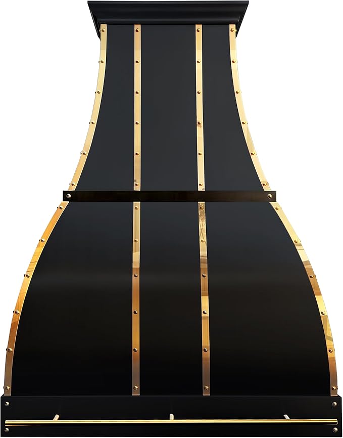 CHETTO C Stainless Steel Range Hood Cover with 4-Speed Vent Hood Insert Custom Handmade Metal Kitchen Fan with Towel Rack LED Light 30"W x21"D x57"H Black Wall Mount