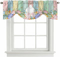 Easter Tie Up Valance Curtains for Windows, Kitchen Curtains Window Shades, Spring Rabbit Ears Foot Eggs Floral Wooden Grain Light Filtering Roman Curtain Valances for Bedroom/Bathroom/Cafe 60"x18"