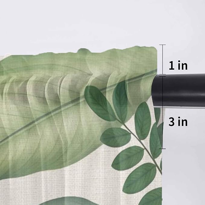 Summer Palm Leaf Sheer Valance Curtains, Green Tropical Plants Nature Leaves Linen Light Filtering Kitchen Valances Rod Pocket Voile Curtain Window Treatment for Bedroom/Living Room/Basement 60Wx18L