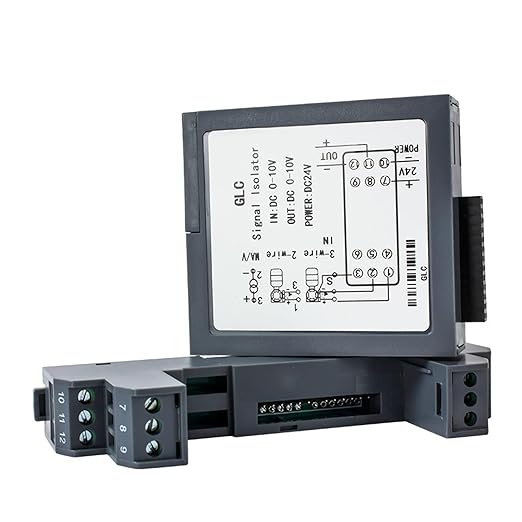 Analog Signal Isolator 4-20mA Signal Isolator Din Rail Mount 0.5% FS Precision for Industrial Automation PLC Control System(1 in 1 Out,Output 0-10V_Input 4-20MA_DC24V)
