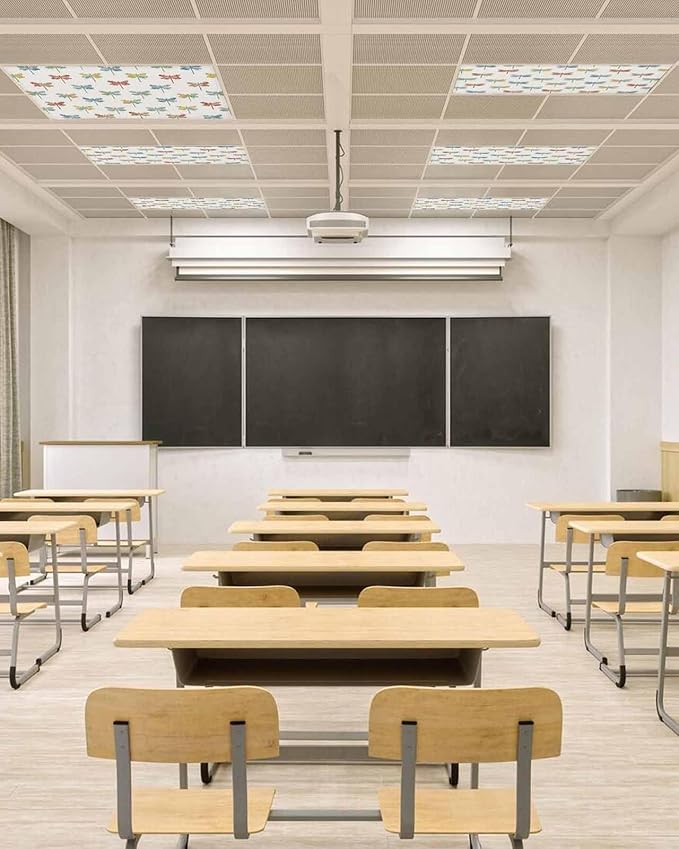 Fluorescent Light Covers for Ceiling Lights Watercolor Dragonfly Magnetic Light Filters 1 Pack 4x2 ft Colorful Linen Ceiling Lights Cover for Classroom Office School Home Drop Lamp Decor