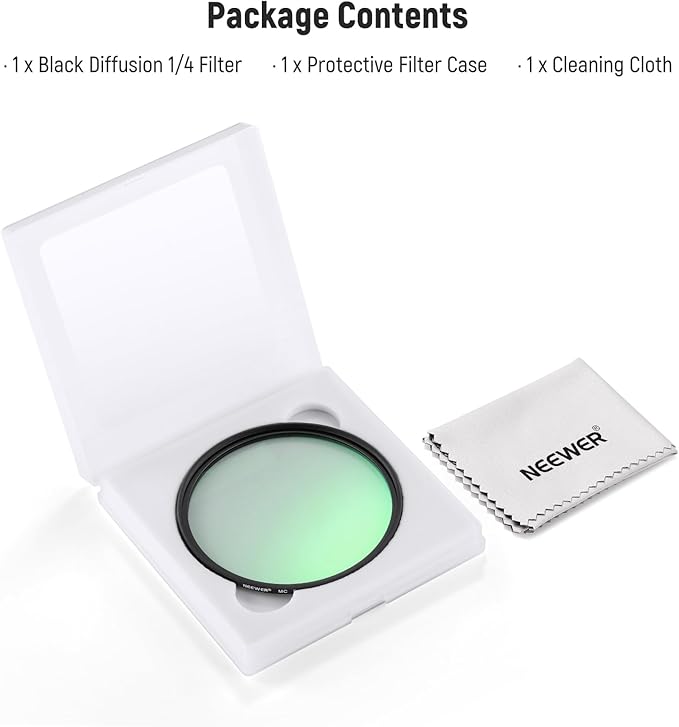 NEEWER 55mm Black Diffusion 1/4 Filter Dreamy Soft Cinematic Effect Filter Ultra Slim Water Repellent Scratch Resistant Optical Glass Multiple Nano Coatings for Video/Vlog/Portrait Photography