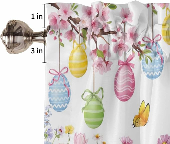 Happy Easter Kitchen Curtains 45 Inches length, Spring Watercolor Bunny Eggs Flower Branch Window Treatment Curtain Drapes, Lightweight Window Panels for Living Room Bedroom, 52"x45", 2 Panels