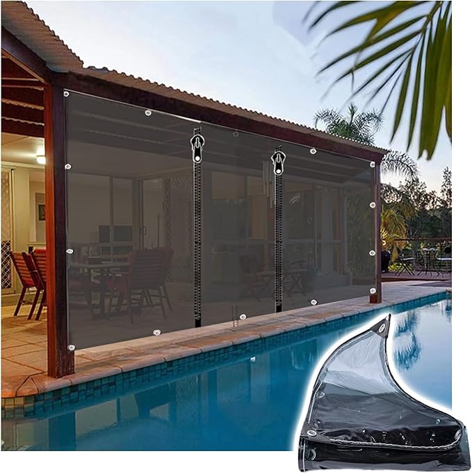 Curtain Patio Enclosure with Zippe, Heavy Duty PVC Transparent Tarpaulin Side Panels, Outdoor Clear Tarp Curtains for Porch, Pergola, Gazebo, Balcony, Patio(1.6x3m)
