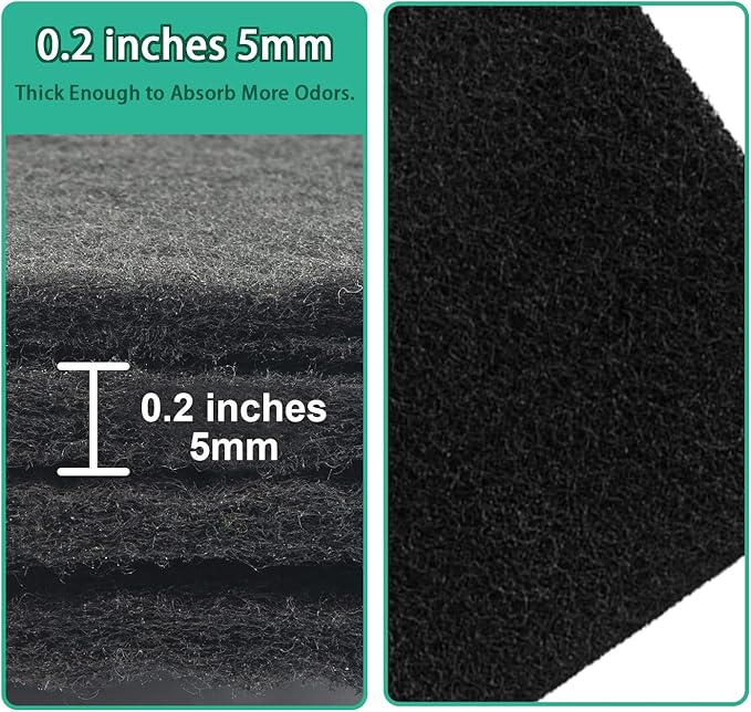 8 Pcs Charcoal Filters Compatible with Van Ness Cat Litter Box, 4.5 x 6.5Inch Replacement Activated Carbon Premium Odor Filters for Pureness F6 Zeloite Air Filter, Black