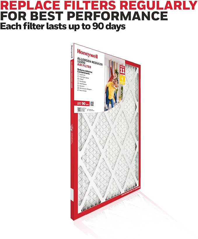 Honeywell 20x20x1 MERV 11 Allergen Reducer 11000 Electrostatic Pleated HVAC AC Furnace Air Filter (4-Pack) | Replacement Filter for Home Use | Made in USA