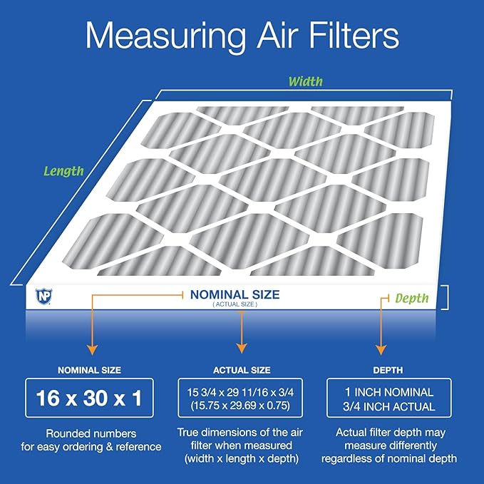 Nordic Pure 16x30x1 (Actual Size: 15 3/4 x 29 11/16 x 3/4) Furnace Air Filters MERV 12 Pleated Plus Carbon 3 Pack