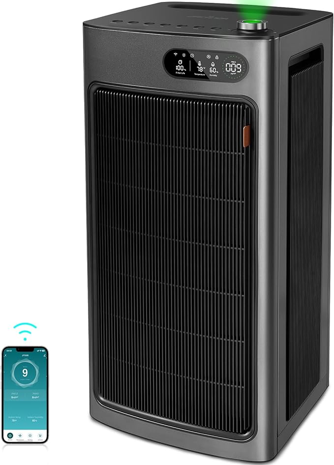 Jafända Air Purifier for Home Office Room Up to 6862 ft², Dual Carbon Air Filter Air Cleaner, Smart Whole House HEPA Air Purifiers Remove 99.97% Dust Pollen Smoke Pet Dander Allergies Mold Odors VOCs