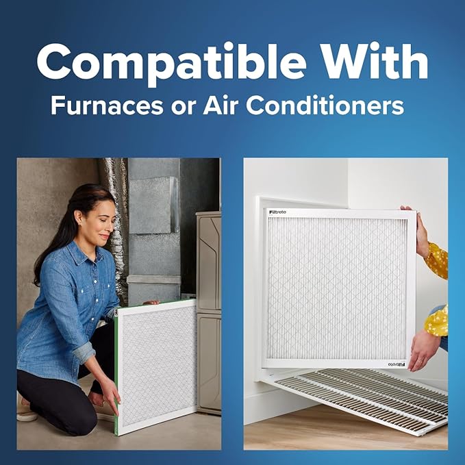 Filtrete 23x23x1 AC Furnace Air Filter, MERV 8, MPR 700, Tough on Pollen, Easy on Airflow, 3-Month Pleated 1-Inch Electrostatic Air Cleaning Filter, 4-Pack (Actual Size 22.69 x 22.69 x 0.81 in)