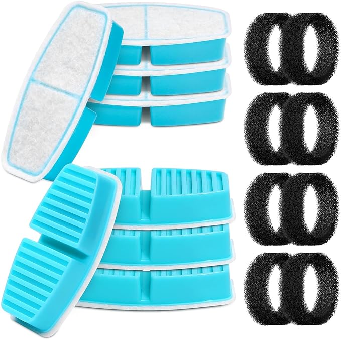 Pet Fountain Filter Replacement: 16 Pet Water Fountain Filters for FOFNON Cat Water Fountains - 4 Months Set of Cat Fountains Filter - Including 8 Pieces of Filters + 8 Pieces Sponges
