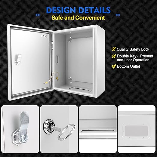 Outdoor Electrical Box, Steel Junction Box 12 x 10 x 6'', NEMA 4X Electrical Enclosure Box IP66 Waterproof & Dustproof, Universal Electrical Project Box with Lock & Mounting Plate