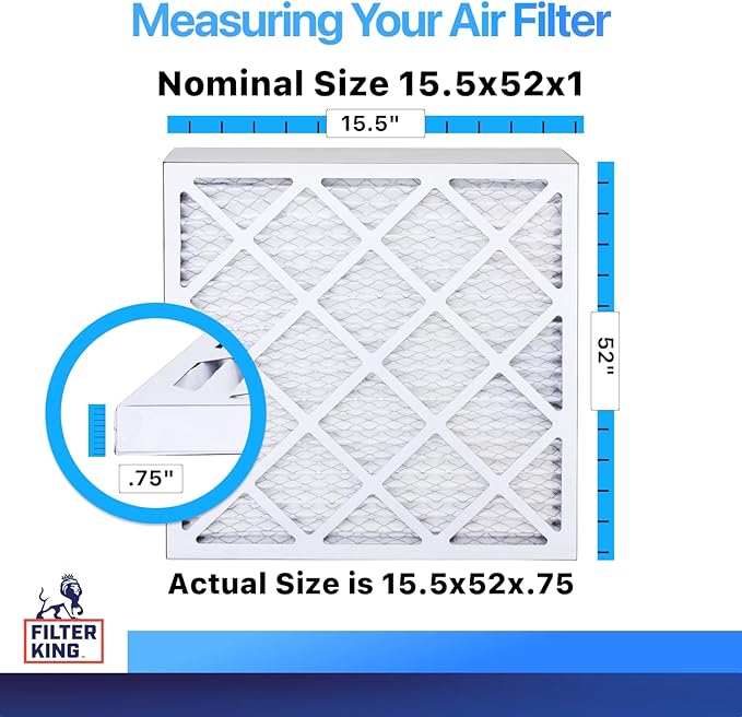 Filter King 15.5x52x1 Air Filter | 4-PACK | MERV 8 HVAC Pleated A/C Furnace Filters | MADE IN USA | Actual Size: 15.5 x 52 x .75"