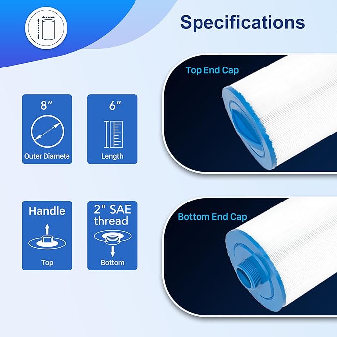 8CH-950 Spa Filter Cartridge Replaces for 10-2785 Spa Filter, PBF35, PBF50-F2S, FC-0536, XLS-834, 15052, AK-90311, 50 sq.ft SAE Thread Bull Frog Spa Filter (2pc)
