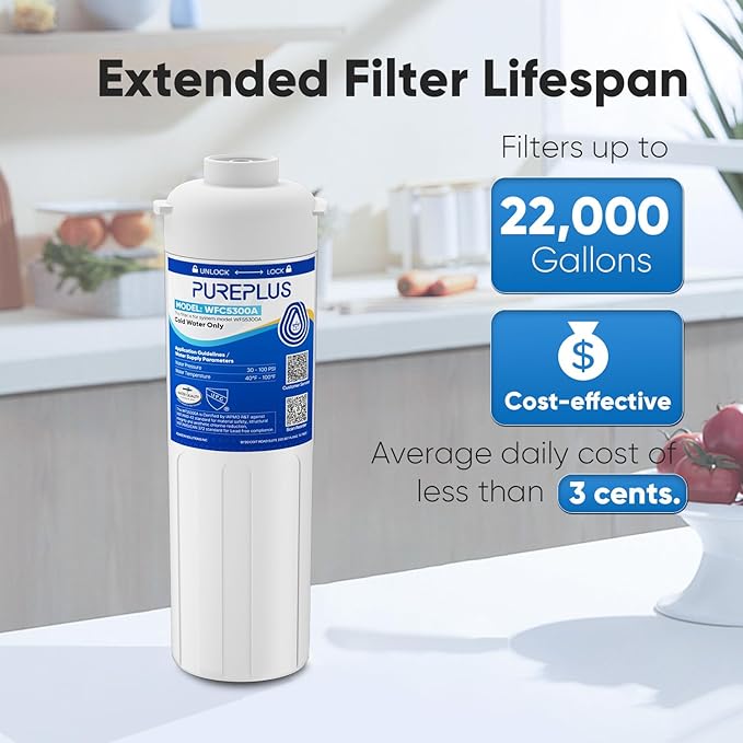 PUREPLUS WFC5300A Under Sink Water Filter, 22000 Gallons, 99.99% Chlorine Reduction, NSF/ANSI Certified, Replacement for WFS5300A Under Counter Water Filtration System