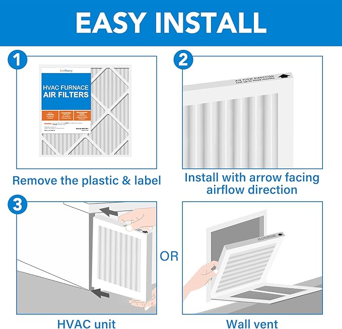 LotFancy 12x12x1 Air Filter MERV 8 6-Pack, Electrostatic Pleated Furnace & AC Filter, Captures Dust, Pet Hair, Pollen, Actual Size: 11.75"x11.75"x0.75"