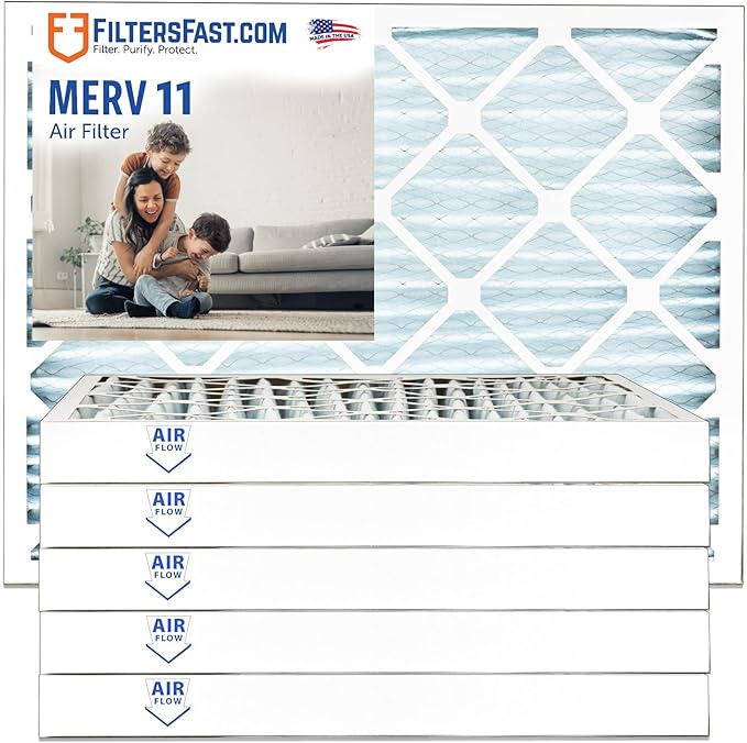 Filters Fast 12x24x2 Pleated Air Filter Merv 11, 2 Inch AC Furnace Air Filters, Made in the USA, Actual Size 11.375x23.375x1.75 6 Pack