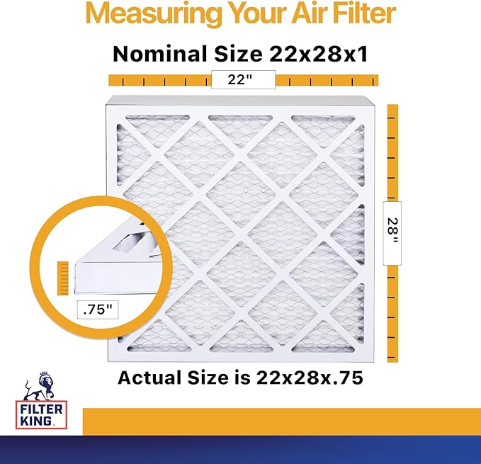 Filter King 22x28x1 Air Filter | 6-PACK | MERV 13 HVAC Pleated A/C Furnace Filters | MADE IN USA | Actual Size: 22 x 28 x .75"